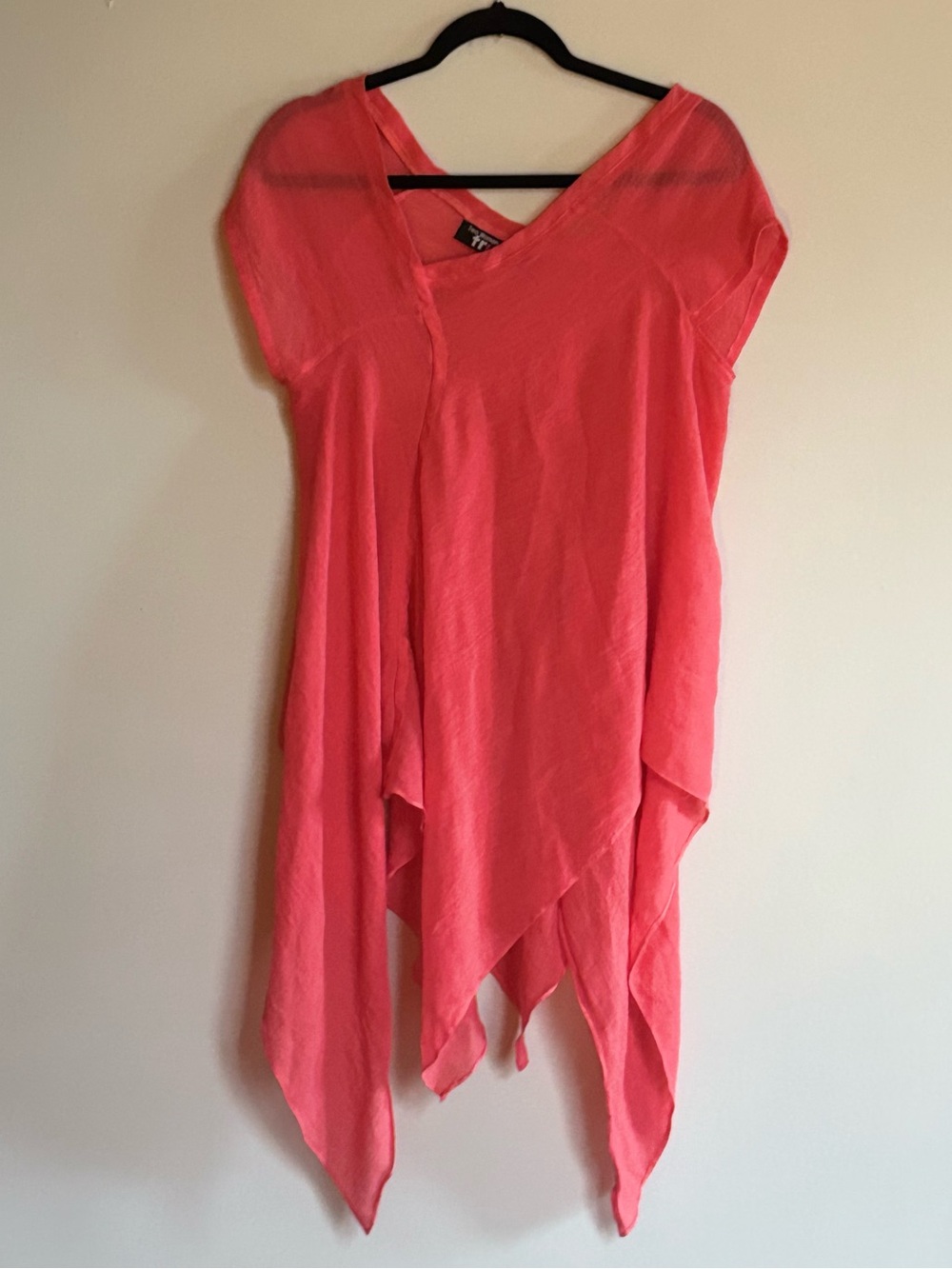 Boho Sheer Coral Tunic Top XL Flowy Beach Coverup Festival Lagenlook